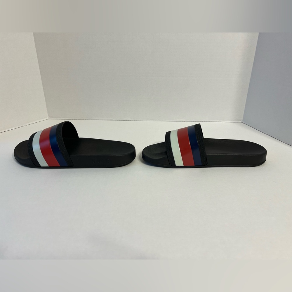 Gucci WEB RUBBER Slides IN BLACK Blue / Red & White Sandals men’s UK size 6 - Picture 5 of 12